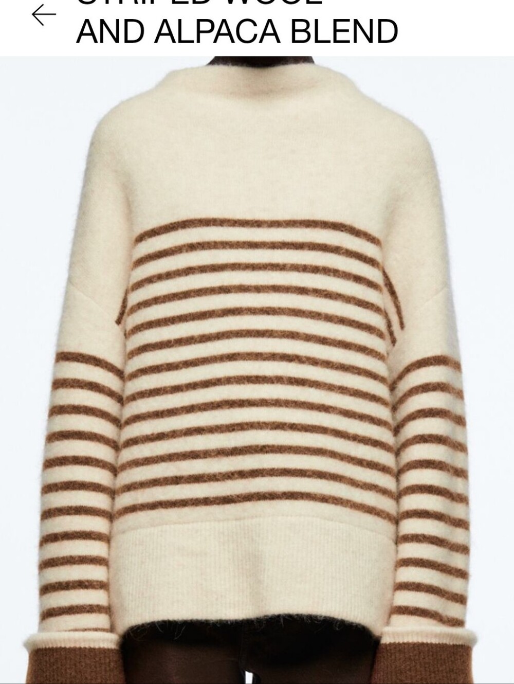 Zara Cream & Brown Striped Wool-Alpaca Blend Crewneck Sweater